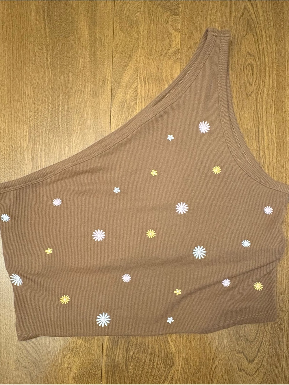 PINK Victoria's Secret Brown One-Shoulder Daisy Crop Top